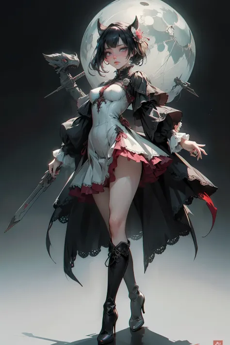 ((best quality)), ((masterpiece)), (detailed), blank white background, plain background, white background, red and white clothing, Bloodborne inspired,  occult aesthetic, occult, detailed and intricate steampunk and detailed gothic, NSFW, Very dramatic and...