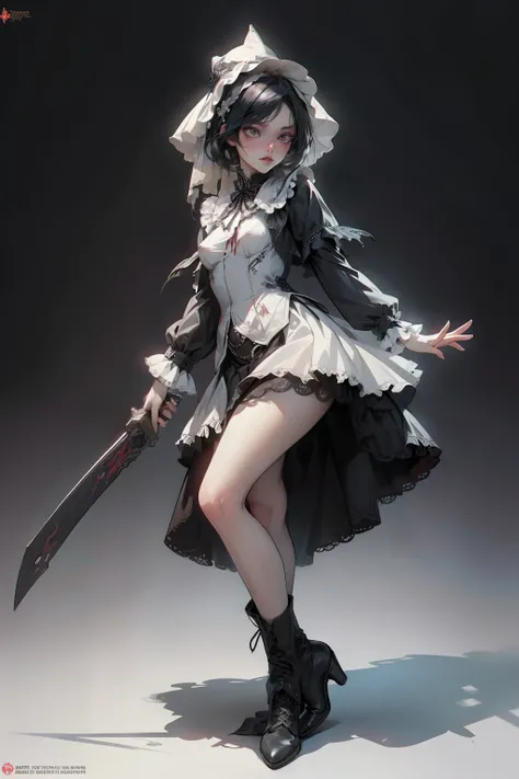 ((best quality)), ((masterpiece)), (detailed), blank white background, plain background, white background, red and white clothing, Bloodborne inspired,  occult aesthetic, occult, detailed and intricate steampunk and detailed gothic, NSFW, Very dramatic and...