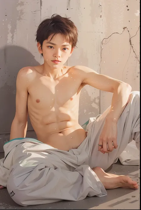 Young muscleless boy shirtless 