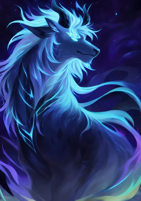 A majestic qilin, detailed horns, starry night sky, divine being, dreamlike starscape, best quality, 8k, hyperdetailed, photorealistic, dramatic lighting, glowing horns, celestial atmosphere, intricate patterns, mystical aura, ethereal, bioluminescent, glo...