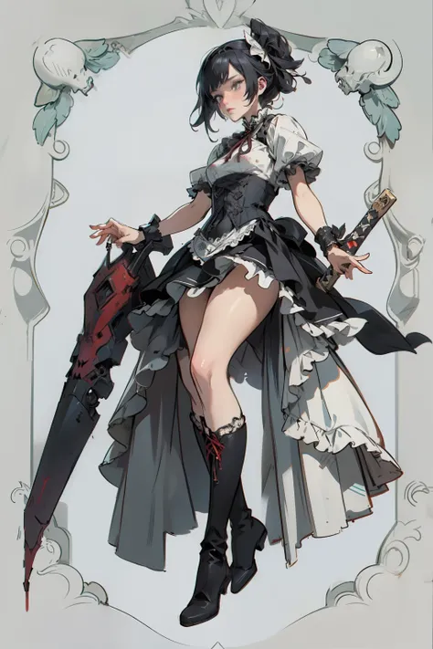 ((best quality)), ((masterpiece)), (detailed), blank white background, plain background, white background, red and white clothing, Bloodborne inspired,  occult aesthetic, occult, detailed and intricate steampunk and detailed gothic, NSFW, Very dramatic and...