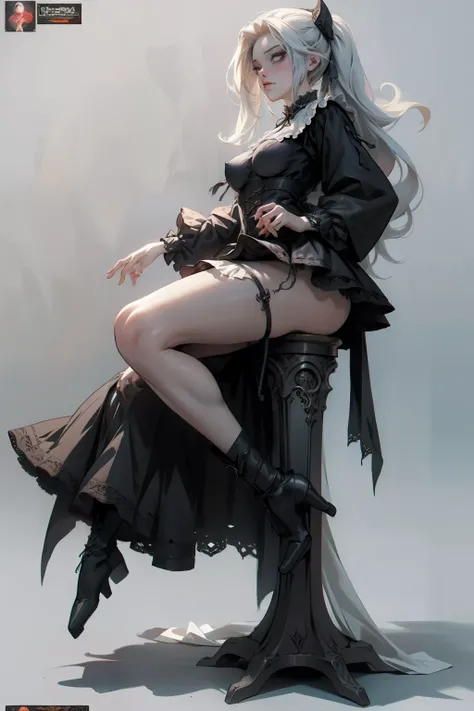 ((best quality)), ((masterpiece)), (detailed), blank white background, plain background, white background, red and white clothing, Bloodborne inspired,  occult aesthetic, occult, detailed and intricate steampunk and detailed gothic, NSFW, Very dramatic and...