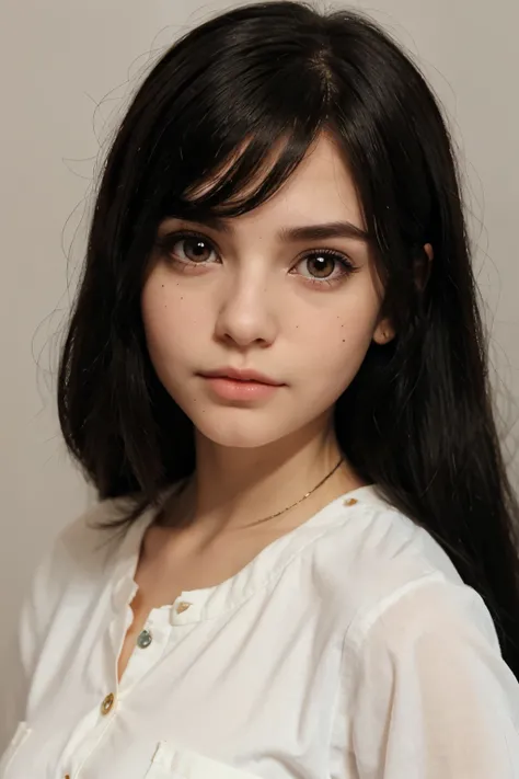 blythe doll without bangs with straight black hair, a mole under the left eye 