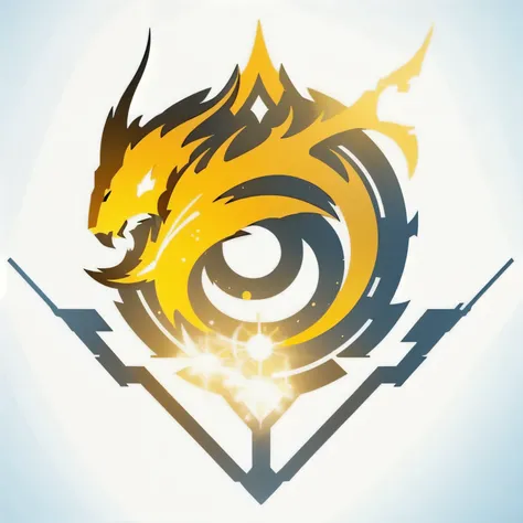 a logo using a spark of light, very simple for a light faction in an RPG world, light emblem, just yellow color, mighty, concentrated, dreamy, purify, Symmetrical, chic, high qualiy, com fundo branco, minimalistic