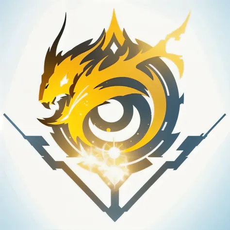 a logo using a spark of light, very simple for a light faction in an RPG world, light emblem, just yellow color, mighty, concentrated, dreamy, purify, Symmetrical, chic, high qualiy, com fundo branco, minimalistic