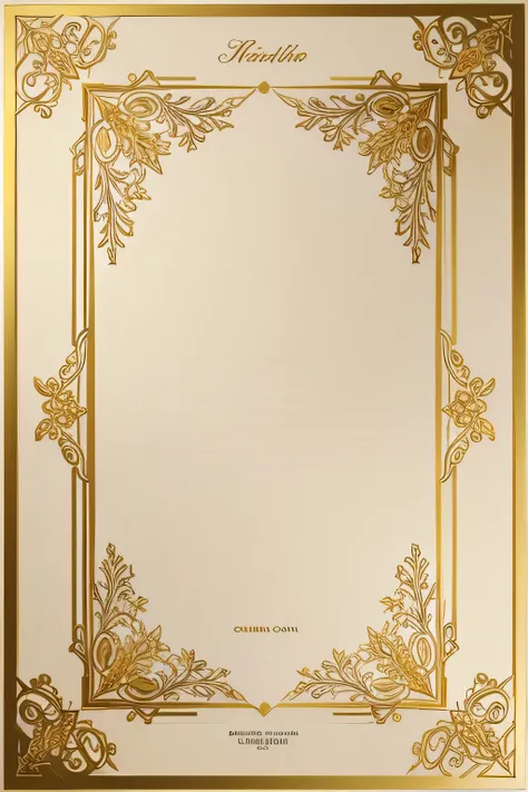 elegant parchment with floral decorations in gold and vertical position