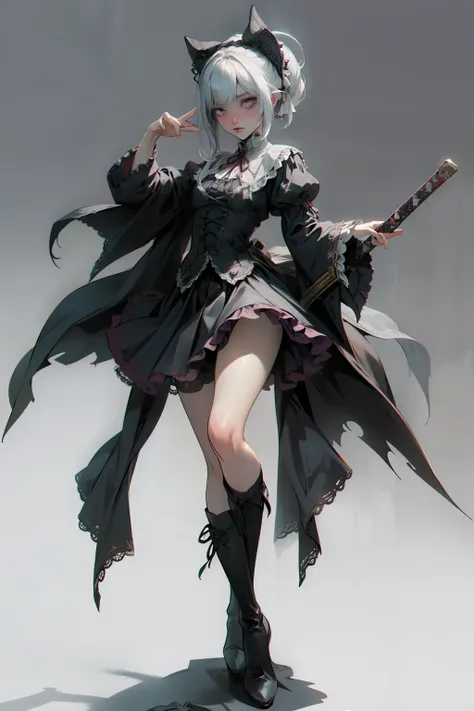 ((best quality)), ((masterpiece)), (detailed), blank white background, plain background, white background, red and white clothing, Bloodborne inspired,  occult aesthetic, occult, detailed and intricate steampunk and detailed gothic, NSFW, Very dramatic and...