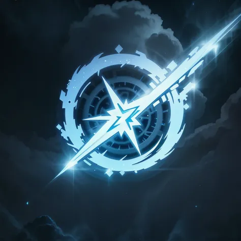 a logo using a thunder design, a highlighted ray, lightning cutting through everything, very simple for a lightning faction in an RPG world, thunder emblem, only light blue color, hectic, frantic, posh, high qualiy, com fundo branco