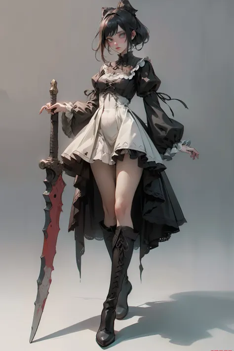 ((best quality)), ((masterpiece)), (detailed), blank white background, plain background, white background, red and white clothing, Bloodborne inspired,  occult aesthetic, occult, detailed and intricate steampunk and detailed gothic, NSFW, Very dramatic and...