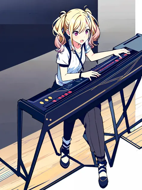 ((masterpiece,best quality)), 
 girl, solo, TenmaSaki, playing on the keyboard, full body shot,