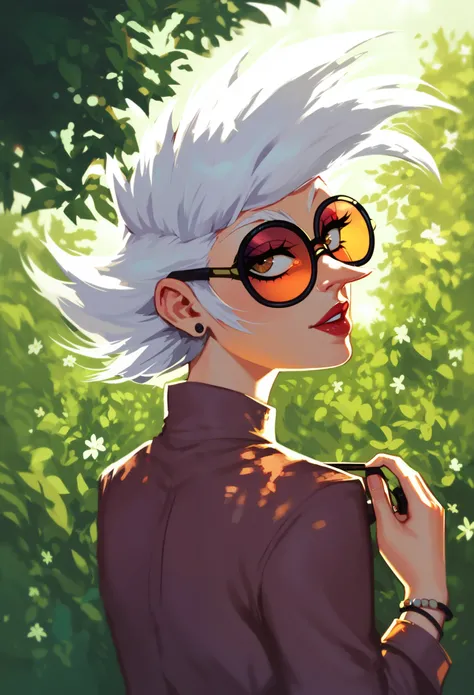 score_8, score_9, solo, 1girl, nora, white hair, sunglasses, outdoors, natural lighting