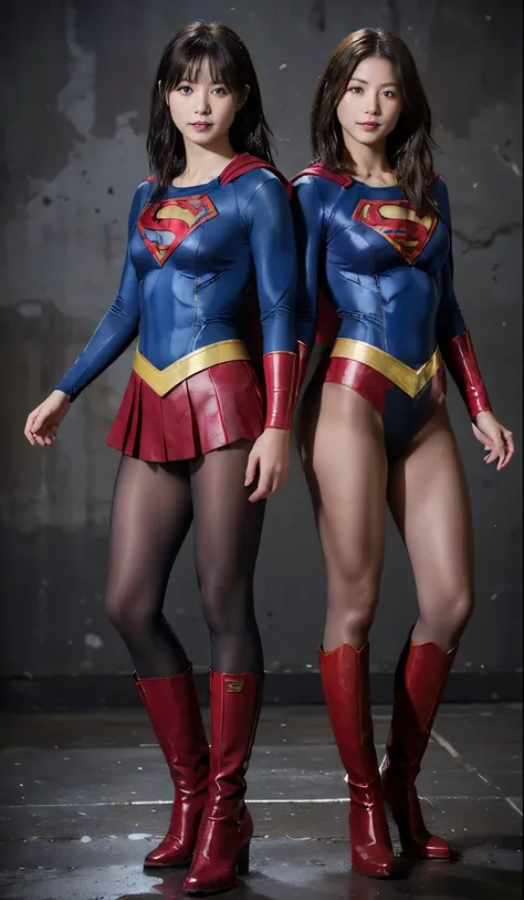 No background、(((Beautiful legs in black tights.)))、(((Legally express the beauty of your smile)))、((((Make the most of your original images)))、(((Body-hugging Supergirl costume)))、(((Supergirl Costume)))、(((short and beautiful hair)))、(((suffering)))、(((P...