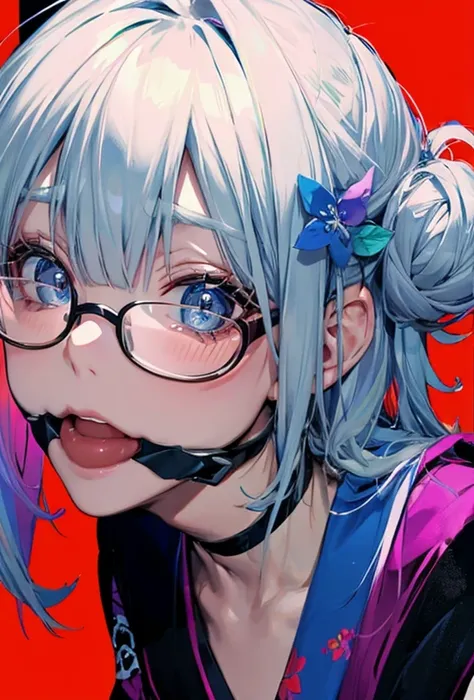 (Super detailed、Ultra-high resolution、Detailed Background)、((Flat Color))、((colorful))、Multicolored lighting、((浮かぶcolorfulな水))、
A woman in a Japanese kimono is tied up、Tied up and gagged、
(Medium Hair、Silver Hair、hair ornaments、Glasses、choker)、Beautiful bl...