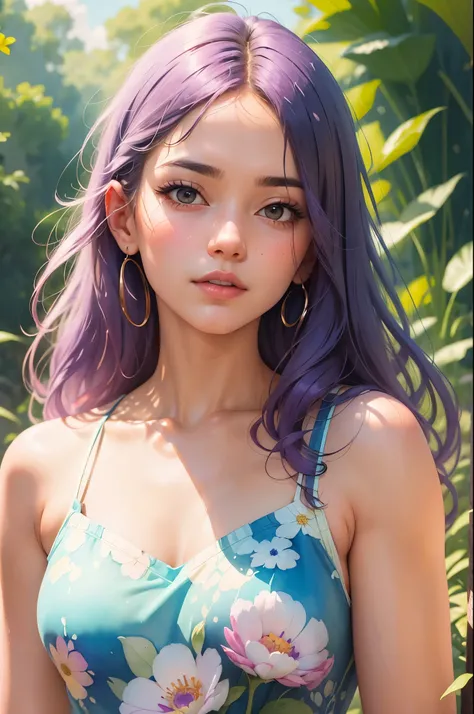 (watercolor painting) of a woman with purple hair and a purple dress, beautiful character painting, watercolor detailed art, in the art style of bowater, beautiful anime portrait, watercolor colored painting, alice x. zhang, detailed watercolor painting, m...