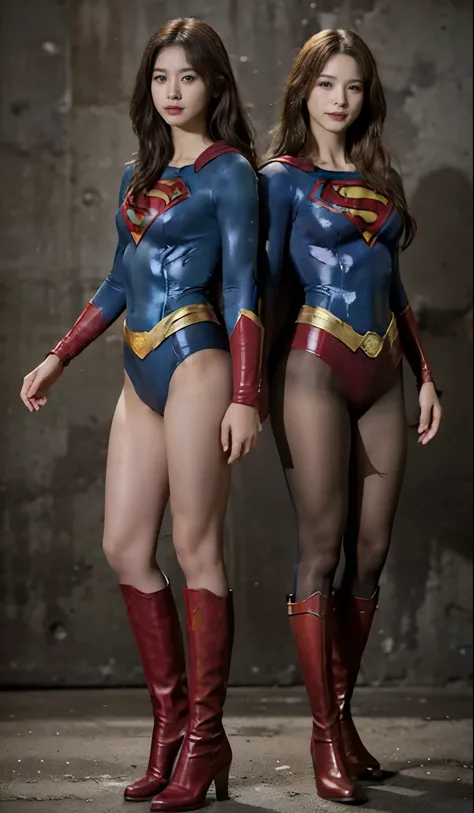 No background、(((Beautiful legs in black tights.)))、(((Legally express the beauty of your smile)))、((((Make the most of your original images)))、(((Body-hugging Supergirl costume)))、(((Supergirl Costume)))、(((short and beautiful hair)))、(((suffering)))、(((P...