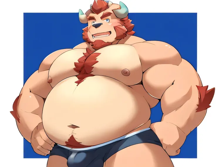 chernobog, big belly, chubby, masculine focus, underwear, bulge, nipples, full body