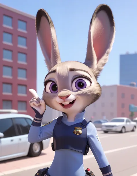 best quality, masterpiece, solo, 1girl, judyhopps police uniform,city, modern city, no pants, kid judy