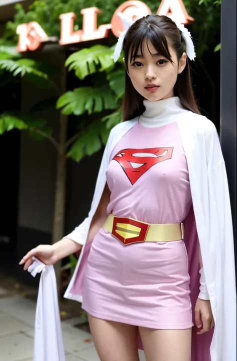 Best image quality、The real picture、18-year-old美少女、Beautiful woman、Beautiful sister、A woman in a pink dress and cape is standing in front of a building, 18-year-oldの女の子,Jun the Swan、Science Ninja、White panties、Beautiful woman、 As a retro-future heroine, 18...