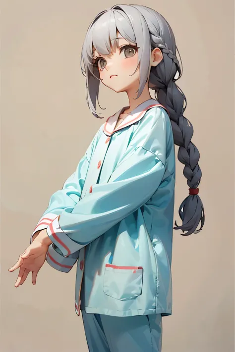 (No background), ((cute)), (Gray Hair), (Braid), , pajamas