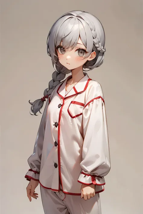 (No background), ((cute)), (Gray Hair), (Braid), , pajamas