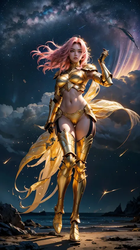 ((best quality)), ((masterpiece)), (ultra detailed lights), ((full body shot)), ((skinny body)), indonesian girl, extremely beautiful, ((slim body)), thighs gap, ultra face details, 20 years old, ((pink curvy-hair)), ((hair blown by strong winds :1.3)), Aw...