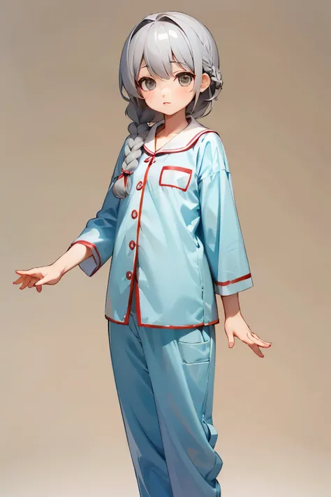 (No background), ((cute)), (Gray Hair), (Braid), , pajamas