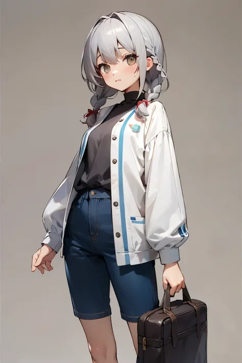 (No background), ((cute)), (Gray Hair), (Braid), , casual