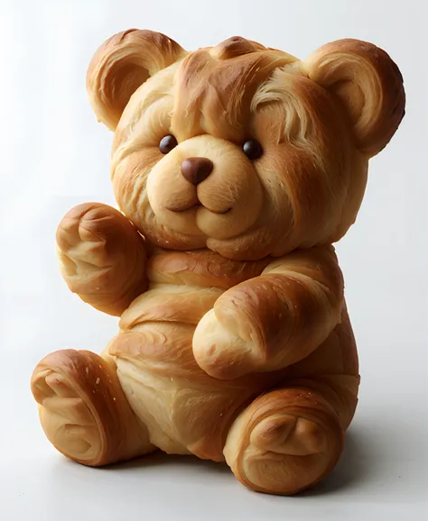 croissant style teddy bear, simple background, sticker, stickers