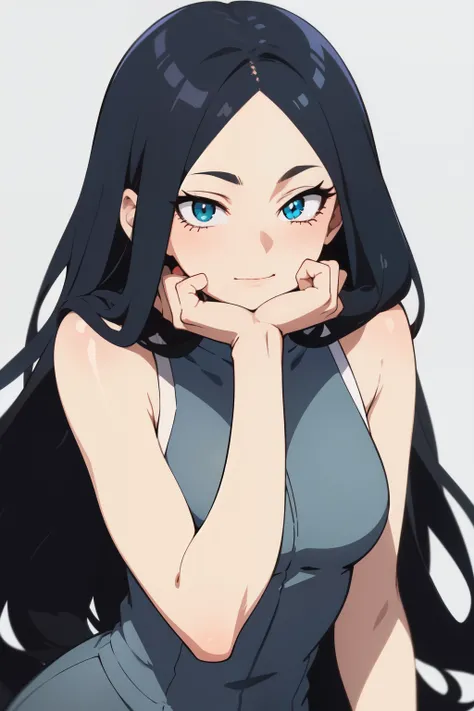 ((Best Quality)), ((Masterpiece)), (detailed), 1 girl, from the anime Boku no hero academia, has long black hair, Her skin is pearly white and her eyes are pink..