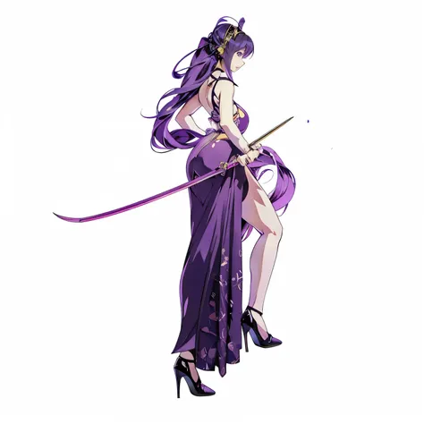 Wearing a purple dress、Anime girl holding a sword and purple dress, Katana Zero Video Game Character, Kushat Krenz Key Women in Art, Full body fairy, Misaki Yuri, Sexy poses and hand gestures, Katsuragi Misato, Anime woman full body art, Official Character...