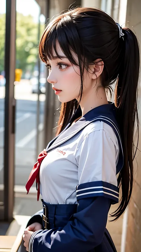 Profile picture of a beautiful high school girl in a sailor suit