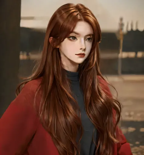 Reddish brown hair,Long fluffy hair
