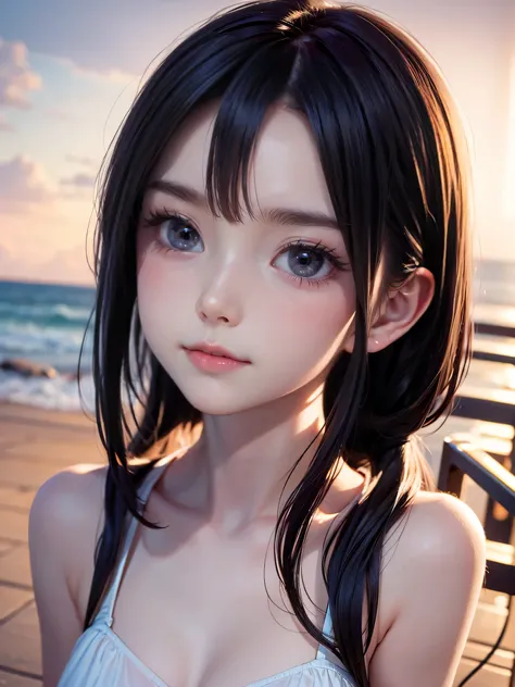 One Girl，(1人のとてもcute女の子:1.3)，masterpiece，Highest quality，High resolution，From below，Low - Angle，Photorealistic，RAW Photos，Ray Tracing，beautiful girl，(15 years old:1.3)，cute，Big eyes，(detailed pupils:1.2)，(The face is facing straight ahead:1.3)，Body facing ...