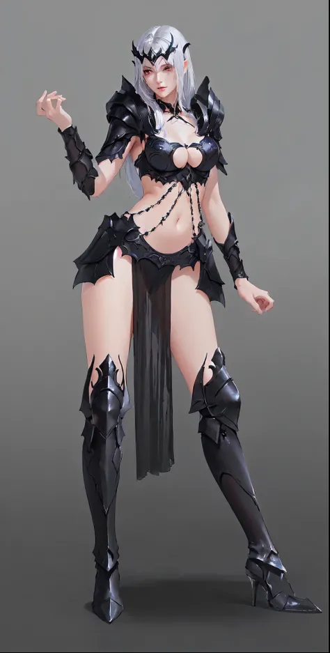 A man in costume、Close-up of woman holding sword, Dark witch full body pose, Light black armor, Dark Witch Panorama, Dark Elves princess, Fantasy Costume, Whole body concept, Dark Demon Dancer, Trendin on artstation, Dark Witch Character, detailed Whole bo...