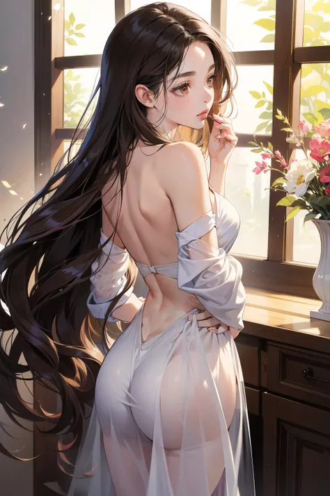 "**Creada por: Midoru**
**Creada por: Midoro**
(masterpiece:1.4), best quality,
Dark and alluring couple, passionate, sensual,
One girl, dark brown locks cascading down her back, long, straight, flowing hair,
Dark brown eyes, reflecting a world of mystery,...