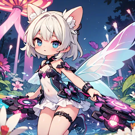 chibi, sexy fairy,night, neon,,masterpiece, best quality, ultra-detailed, illustration,1girl, looking at viewer, best quality,depth of field,