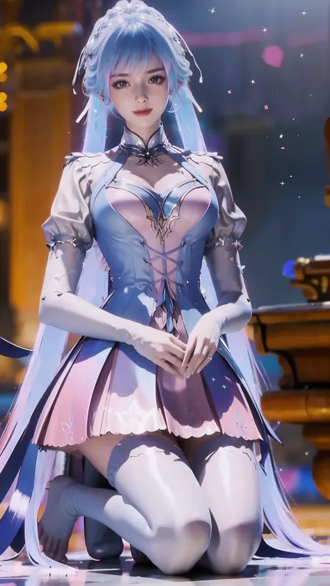 best quality,masterpiece,The Ultimate Solution,Fluffy,Extremely colorful,Mature beautiful woman,(Dress school uniform),Lace skirt,(Beautiful woman beheaded),Normal posture,(Kneeling),Kneeling on the bed,shackles,Beheading,collar,White stockings ,barefoot,N...