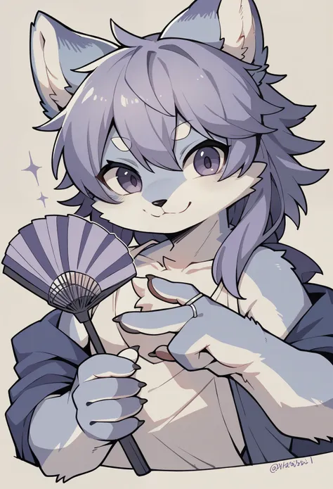 monochrome, watercolor, highres, top quality, best quality, paid reward available, High-quality illustrations, unparalleled masterpiece, perfect artwork, absurdres, 1girl, kemono, furry, detailed body fur, animal face, animal hand, Archaic Smile, holding a...