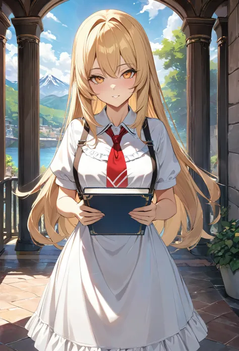 solo,masterpiece, 8k,best quality ,furry girl,8k,hdr,hires,high detail fur,
outdoors,servalcat,holding_book
perfect anatomy,blonde,long hair,look at looking at viewer,(white apron:1.1),red neckchief
