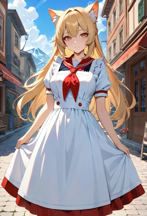 solo,masterpiece, 8k,best quality ,furry girl,8k,hdr,hires,high detail fur,
outdoors,servalcat,holding_book
perfect anatomy,blonde,long hair,look at looking at viewer,(white apron:1.1),red neckchief
