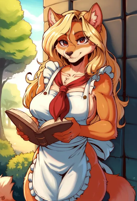 solo,masterpiece, 8k,best quality ,furry girl,8k,hdr,hires,high detail fur,
outdoors,servalcat,holding_book
perfect anatomy,blonde,long hair,look at looking at viewer,(white apron:1.1),red neckchief
