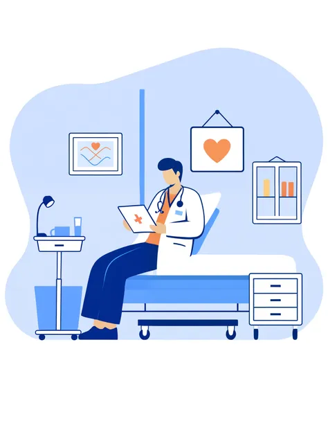 in a hospital bed, medical doctor, flat illustration, hospital background, in hospital bed, doctor, hospital room, medical backg...