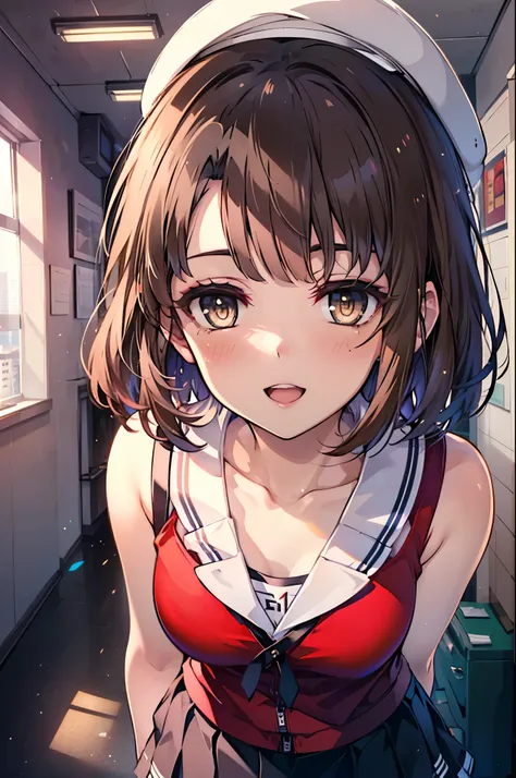 Katoumegumi, Megumi Katou, Brown Hair, short hair, (Brown eyes:1.5),happy smile, smile, Open your mouth,Baseball cap, Red Tank Top Shirt,White long skirt,sneakers,Open your mouth,
break looking at viewer,whole body,(Cowboy Shot:1. 5)
break indoors, office,...