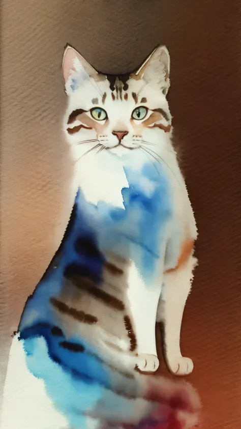 (masterpiece:1.2, highest quality),(super detailed),(((watercolor))),8k,wallpaper,cat