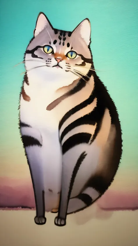 (masterpiece:1.2, highest quality),(super detailed),(watercolor),8k,wallpaper,cat