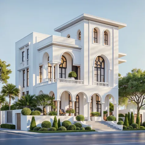 PLATEFORME KTHOUSE, Beaucoup de belles fleurs rouges le long de la route:1.3, romantique, 1 maison de style néoclassique, La maison de ville est faite de murs blancs, belle lumière, journée de beauté, ensoleillé, Beaucoup de bougainvilliers rouges le long ...