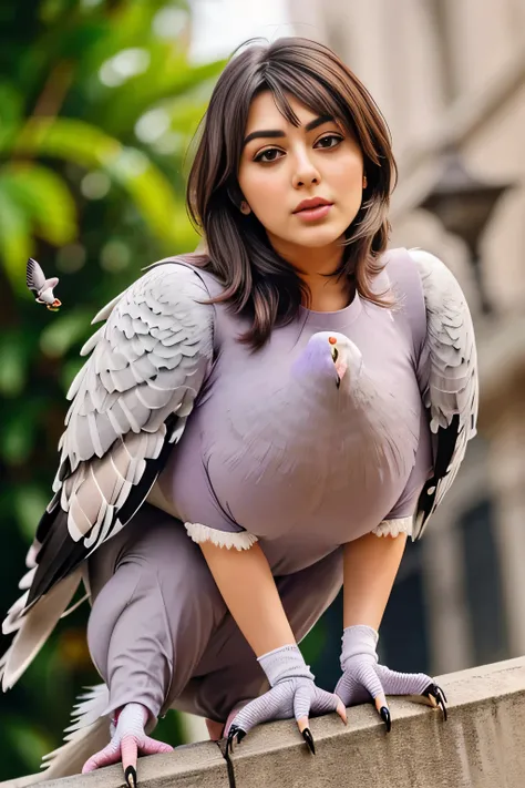 Hansika Motwani is a pigeon bird, She is a bird but her head looks like girl, from neck to full body looks like pigeon bird. Pigeon legs, pigeon wings. Bird body, pigeon body,   perfect picture, perfect bird, real bird, Real head replace with real pigeon h...