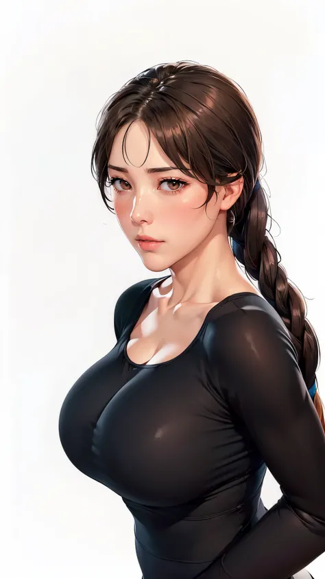 (（（Perfect body,White and tender skin,（（（Black yoga suit, long sleeved yoga suit, yoga pants）））,（（（brown eyes, braid, long hair, braided ponytail, single braid, hair over shoulder, bangs, blush, lips）））,((masterpiece)),highres,((Best quality at best)),mast...