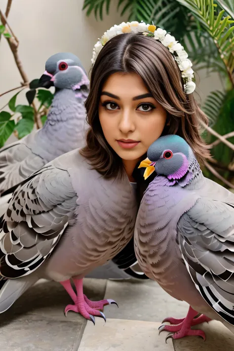 Hansika Motwani is a pigeon bird, She is a bird but her head looks like girl, from neck to full body looks like pigeon bird. Pigeon legs, pigeon wings. Bird body, pigeon body,   perfect picture, perfect bird, real bird, Real head replace with real pigeon h...