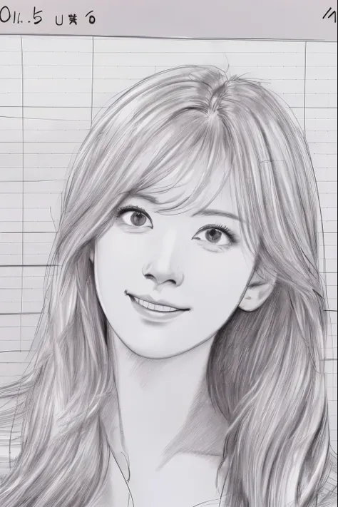 beautiful, alone, 最high quality, High resolution,masterpiece, high quality, One girl, sketch, drawing, pencil speed drawing works, ((user manual, sketch:1.5)), smile,